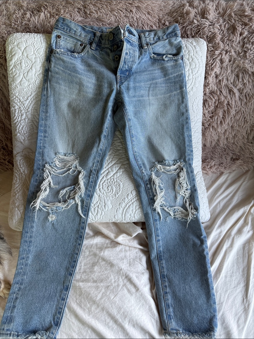 Moussy Light Blue Distressed Skinny Jeans